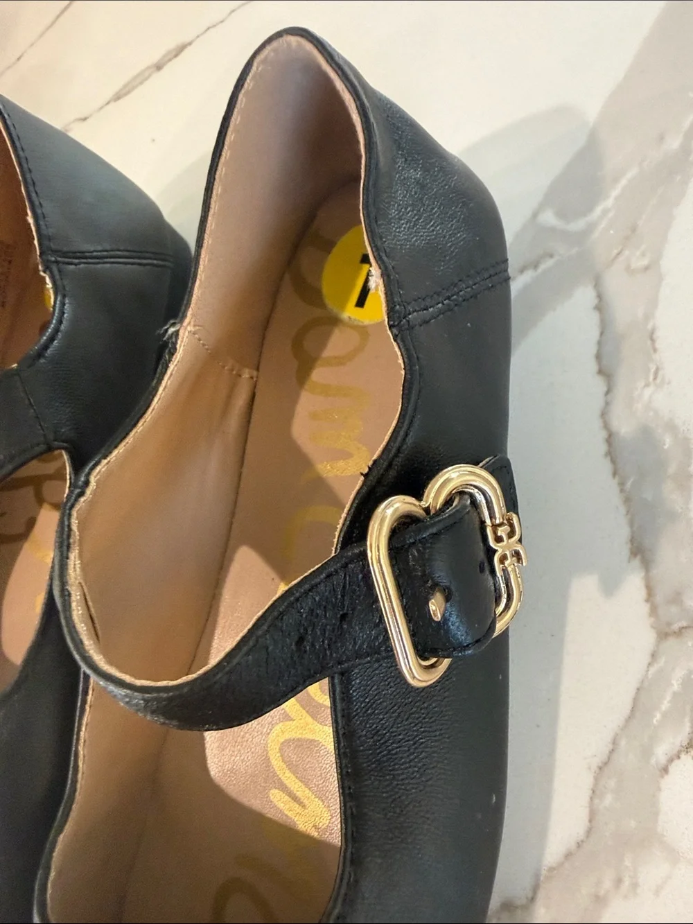 Sam Edelman Black Mary Jane Flats with Gold Buckle